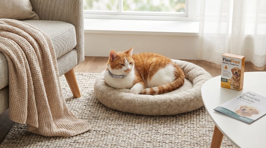 Кошка на лежанке как возможный источник блох в квартире